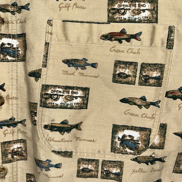 Woolrich Vintage Button Up Short Sleeve Shirt Men’s Size Medium Fish Print - Picture 4 of 8